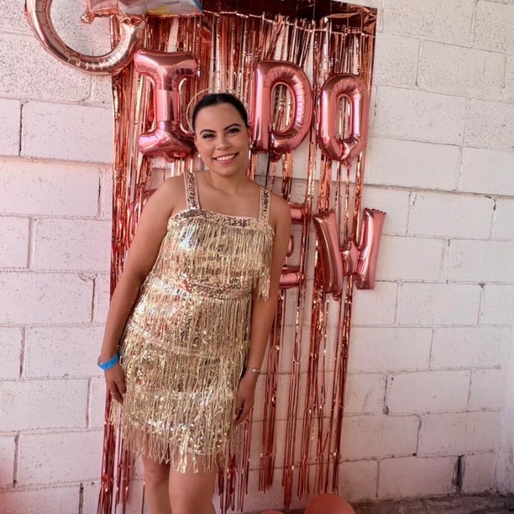 Gold Sequined Tassel Mini Short Dress Fringe Party - Picture 13 of 16